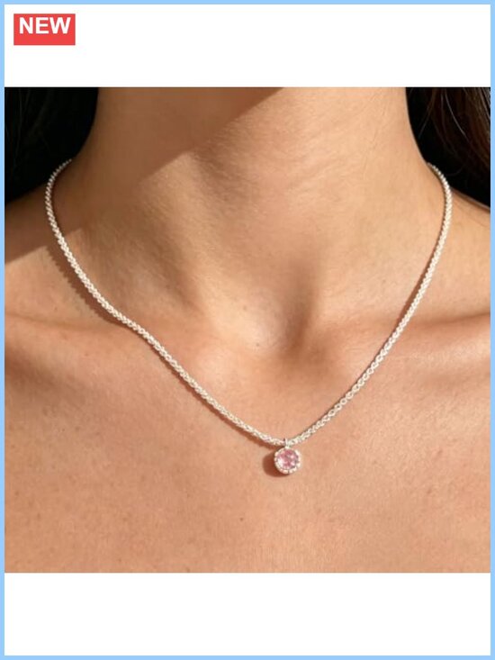 Jewelry - Dainty Choker Necklace 925 Sterling Silver Cubic Zirconia Pendant Party Prom
